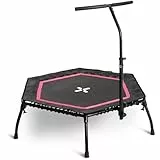 SportPlus Fitness Trampolin Indoor für Zuhause, Trampolin mit Haltestange höhenverstellbar, Gummiseilfederung, Workout & Cardiotraining, Premium-Qualität Designed in Germany 130kg