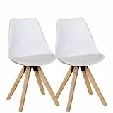 Wohnling 2er Set Retro Esszimmerstuhl Lima weiß, Polsterstuhl Skandinavisch Rückenlehne, Küchenstuhl Kunstleder gepolstert