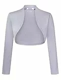 KOJOOIN Damen Bolero Kurze Strickjacke Festlich Kurz Cardigan Elegant Schulterjacke A-Grau S（Verpackung MEHRWEG）