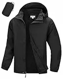 33,000ft Wasserdichte Regenjacke für Herren Atmungsaktiv Fahrrad Jacke Leichte Outdoorjacke Windjacke Regenmantel mit Kapuze Schwarz M