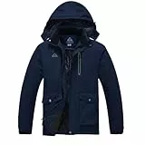 donhobo Herren Winterjacke Warm Gefüttert Softshell Jacke Wasserdicht Snowboardjacke Outdoorjacke Winterparka Skijacke Funktionjacke Kapuzenjacke, Marine, XL