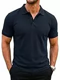 Runcati Herren Poloshirts Kurzarm Sommer T-Shirt Männer Einfarbig Golf Sport Baumwolle Poloshirts Basic Regular Fit Polohemd Dunkelblau XL