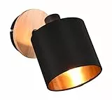 Reality Leuchten Strahler Tommy R81331030, Metall Schwarz matt, Holzdekor, Stoffschirm schwarz, exkl. 1xE14