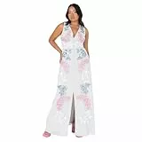Maya Deluxe Women's Ladies Maxi Dress V-Neckline Sleeveless Floral Sequin Embellished Button Front Slit for Wedding Guest Occasion Hellgrau 36