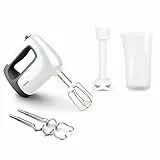 Tefal Prep'Mix+ Handmixer mit Pürierstab, 500 Watt, Schiebeknopf mit 5 Geschwindigkeiten + Turbo, inkl. Zubehör: 2 Schneebesen/2 Knethaken/Pürierstab/Messbecher, weiß/schwarz, HT4611