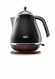 De'Longhi Wasserkocher Icona Vintage KBOV2001.BK - 1,7 l mit Wasserstandsanzeige und 360° Basis, Edelstahl in elegantem Retro Look mit Chrom-Details, schwarz