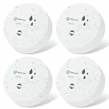 Geevon Wassermelder Wasseralarm, 100dB Wasserwarner, Wassersensor Alarm, Batteriebetrieben für Keller, Badezimmer, Waschküche, Küchen, Garagen und Dachböden (Lieferung mit Batterie)(Weiß 4 Packungen)