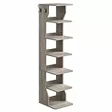 VASAGLE Schuhregal schmal, Standregal mit 7 Ebenen, platzsparend, für Eingangsbereich, Ecke, Schuhablage, Greige meliert LBS200L01