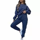 amropi Trainingsanzug Damen Pullover Sweatshirt und Jogginghose Warm Vlies Kleidungsset (Blau,S)