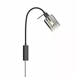 Fischer & Honsel | Wandspot flex, Bettleuchte, Iska | sandschwarz| Glas| rauchfarben zu klar| B: 8,50 cm, H: 40,00 cm, Ausl. Wand: 35,00 cm| Schnurschalter| 1x E14 max. 10,0 Watt| 30439