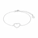 s.Oliver SO PURE Armband für Damen mit Herz Anhänger, Zirkonia / 925 Sterling Silber, Rhodiniert, Länge: 16-19 cm