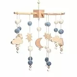 let's make Baby Mobile Holz Hängende Bettglocke, Windspiel Rassel Babybett Mobile, Kinderzimmer Hängende Bettglocke,Sternen und Mond, Neugeborenen Geschenk für Baby Mädchen oder Jungen(Blue moon)