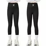 Tilozs Kinder Leggings Mädchen Lang Hosen High Waist Leggins Sportleggins Elastisch Sporthose, 2pcs (schwarz + schwarz), 134-140(Herstellergröße: 140)