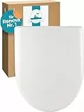 Calmwaters® Antibakterieller WC Sitz für Keramag Renova Nr. 1, Toilettensitz mit Absenkautomatik, Duroplast Toilettendeckel, überlappende D-Form, Edelstahlscharnier, Klodeckel, Weiß, 26ZZ3550