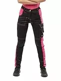 strongAnt Damen Arbeitshose komplett Stretch für Frauen Bundhose mit Kniepolstertaschen - Schwarz-Pink. Größe: 40