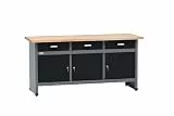 Küpper Werkbank 12159, 170x84x60 cm, 3 Schubladen, 3 Türen, 300 kg Traglast, 30 mm Massive Buchenarbeitsplatte (Schwarz, 170x84x60)