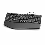 Hama ergonomische Tastatur (Handballenauflage Tastatur, kabelgebunden, PC, ergonomisch, USB, abnehmbare Handgelenkauflage), Schwarz, 450 x 40 x 230 mm, Kabellänge 1,8 m