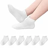 ZERULETS Mädchen Socken 6 Paar Rüschen Söckchen Weiße Mädchen Schulesocken Atmungsaktive Weiche Baumwolle Knöchel Socken für 9-12 Jahre