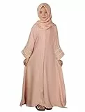 FYMNSI Muslimisches Kleid für Mädchen Kinder Gebets-Outfits Chiffon V-Ausschnitt Maxi Abaya Einteiler Kleid Robe mit Hijab Set, champagnerfarben, 11-12 Jahre