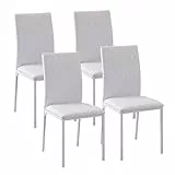 HOMCOM Esszimmerstühle 4er Set Küchenstühle mit Rückenlehne, Rautensteppung, Polsterstühle mit Metallbeinen, für Esszimmer, Küche, Wohnzimmer, Kunstleder, Weiß