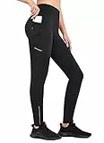 baleaf Thermoleggings Winter Damen Fahrradhose Lang mit Reißverschluss Warm Gefüttert Jogginghose Running Tights Thermo Laufhose Wasserdicht OutdoorHosen Winterhose Schwarz L