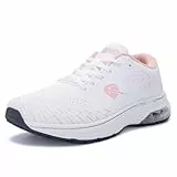 MAFEKE Damen-Laufschuhe mit breiter Zehenbox, Fußgewölbeunterstützung, Tennis, athletisch, Sneaker, orthopädische Wanderschuhe für Plantarfasziitis, Schmerzlinderung, Größe 39-45, Weiß/Pink, 39.5 EU