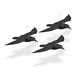 Relaxdays Vogelschreck, 3er Set, zum Aufhängen, Fliegende Kunststoff Krähe, zur Vogelabwehr, Garten & Balkon, schwarz