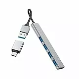 Hama USB-Hub 4 Ports (USB-A und USB-C-Anschluss, 4X USB-A für Maus, Tastatur, Externe Festplatte, USB-Stick etc., Aluminium-Gehäuse, Ultra Slim, USB-Adapter für Büro, Home Office)