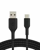 Belkin BoostCharge geflochtenes USB-C-Ladekabel, USB-C-/USB-Kabel, USB-Typ-C-Kabel für Geräte wie iPhone 16, iPhone 15, Samsung Galaxy S24, Pixel, iPad Pro, Mini und Nintendo Switch, 1 m, Schwarz