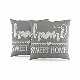 ggaimwf kissenbezüge Grau Home Sweet Home 40x40cm Couchkissen Weiche Leinenoptik Dekorative Kissenbezüge für zu Hause für Sofa Wohnzimmer Schlafzimmer Kissen mit unsichtbarem Reißverschluss 2er-Set