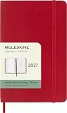 Moleskine Wochenkalender 2027, 12-Monats-Planer mit Platz für Notizen, Softcover, Elastischer Verschluss, Format Pocket 9x14 Cm, Scharlachrot