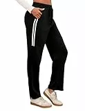 Leversic Sporthose Damen Lang, Jogginghose Damen Gerade Hosen Freizeithose High Waist Sweatpants Trainingshose mit Streifen für Fitness Yoga Gym, 687-Schwarz, S