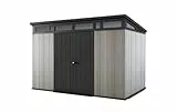Keter Kunststoff Gerätehaus 11x7 – Wetterfestes Gartenhaus mit Boden, Doppeltüren & Fenster, Fahrradschuppen, Ideal für Outdoor-Geräteschuppen, 342x218x226cm