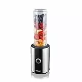Cloer 6969 Smoothie Maker, Mini Standmixer to go, Milchshakes, Behälter 600 ml, Trinkflasche aus Tritan, BPA frei, spülmaschinenfest, 400 W, Edelstahlgehäuse