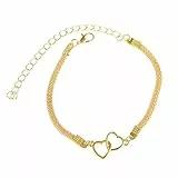 Doppelherz Fussketten Für Frauen,Modisch Fusskettchen Damen,Summer Beach Style,Frauen Fuß Zubehör,Wasserdichte Fußkettchen,Geeignet Für Ein Mädchen Geburtstag Geschenk Party Urlaub Geschenk (Gold)
