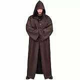 Myir JUN Umhang mit Kapuze, Kostüm Herren Robe mit Kapuze Halloween Cape Gewand Karneval Fasching Männer Erwachsene Cosplay Party Outfit (Braun, M)