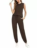 Totatuit Damen Tracksuit Jogginganzug Rundhalsausschnitt Trainingsanzug Set Einfarbig Zweiteiler Hausanzug Sommer Loungewear Outfit mit Taschen