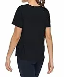 THE GYM PEOPLE Damen Kurzärmeliges Shirts mit Rundhalsausschnitt Atmungsaktiv Yoga T-Shirts mit Seitenschlitzen Black M