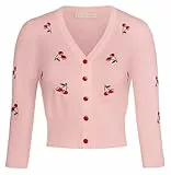 Belle Poque Strickjacken für Damen Vintage V-Ausschnitt 3/4 Ärmel Kirschen Stickerei Strickjacke Pullover L