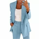 EMATOP blitzangebote des tages Zweiteiler Damen Elegant Business Anzug Set 2-Teilig Hosenanzug Sportlich Casual Tracksuit Baumwolle Revers Longblazer Lang Hosen Freizeitanzug Büro Outfit Streetwear