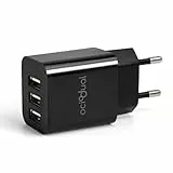 OcioDual EU-Wandladegerät, 3 USB-Anschlüsse mit 5 V, 2,4 A, 10 W, Ladegerät für Smartphones, Netzteil für USB-Stecker, Schnellladung, Modell: ST590, Schwarz