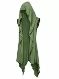 Runcati Herren Rüschen Jacke Lange Kapuze Ärmellos Schal Kragen Cardigan Drapiert Einfarbige Leichte Cape Mantel,Armeegrün,L