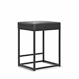 ALPHA HOME Barhocker mit Fußstütze Barstuhl ohne Lehne Schwarz Barhocker Pu-Leder Sitzhöhe 61cm Barstühle Rückenfreier Sitzhocker mit dickem Kissen und robustem verchromtem Metallgestell, 1PC