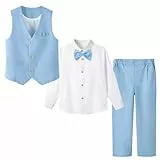 LOLANTA 4STK Pagen Jungen Anzug Leinen Weste Hose Hochzeitsanzug, Kinderweste Set, Taufe Zeremonie Prom Geburtstag Partykleidung, Hellblau, 5-6 Jahre, 120