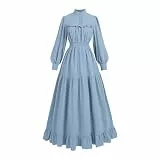 Viktorianisches Kleid Mittelalter Kleidung Damen A Linien Vintage Kleid Abendkleid Langarm Maxikleid Damen Kleider Festlich HellBau XXL