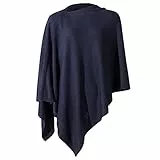 Fomolom Damen-Poncho-Pullover, vielseitig, leicht, einfarbig, gestrickt, Schultertuch, Umhang, Schal, Zubehör für Damen, Marineblau, Einheitsgröße