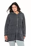 Ulla Popken Damen große Größen Übergrößen Plus Size Long-Hoodiejacke, Vintage-Look, A-Linie, Kapuze Graphitgrau 50+ 834612100-50+