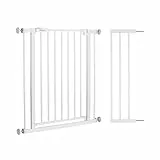 hauck Open N Stop 2 + 21 cm Verlängerung, Weiß - Kinderschutzgitter Hundegitter, Verstellbare Breite 96-101 cm, 77 cm Hoch, Beidseitige Einhand Öffnung, ohne Bohren, für Innen