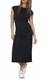 Vila Damen Midi Kleid Jerseykleid Sommer wadenlang mit seitlicher Schnürung VIPompia O-Neck 14106549 Black Beauty Solid L