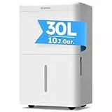 Kresico Luftentfeuchter elektrisch 30L, Entfeuchter elektrisch, Luftentfeuchter Keller für Räume bis zu 245m³/90m², Raumentfeuchter elektrisch 40dB mit Ablaufschlauch, Filter, Timer, 10 J. Gar.